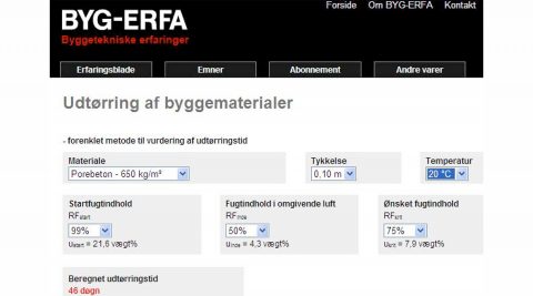Forside af visualiseringsværktøjet byg-erfa.dk/udtoerring